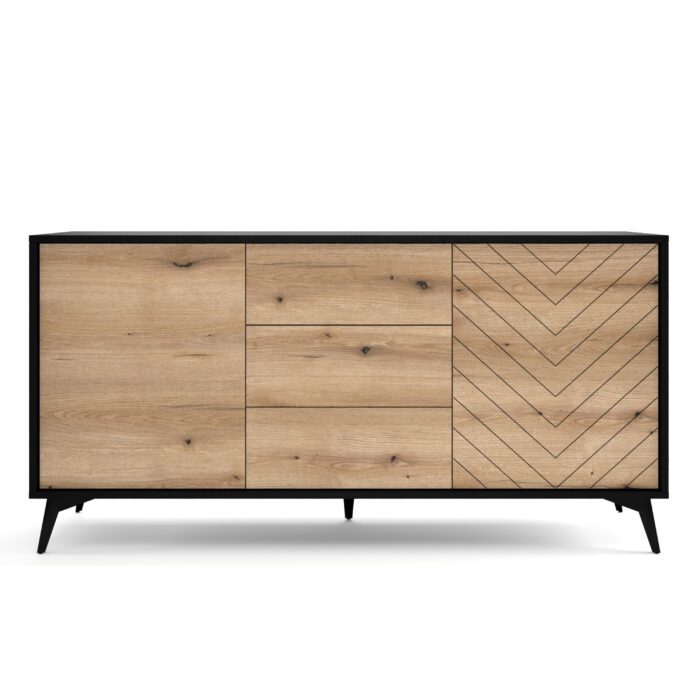 Jasper KSZ154 – komoda, dąb evoke,czarny, szerokość 154 cm, wysokość 77 cm, głębokość 39 cm - obrazek 4