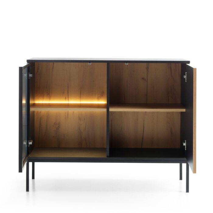 Laval K104 LED – komoda trzydrzwiowa z oświetleniem, czarny, dąb wotan, szerokość 104 cm, wysokość 83 cm, głębokość 39 cm - obrazek 5