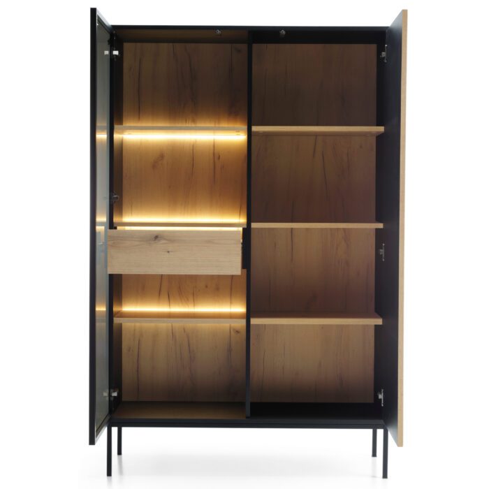 Laval WTSZ104 – witryna z oświetleniem LED, czarny, dąb wotan, lamela, szerokość 104 cm, wysokość 166 cm, głębokość 39 cm - obrazek 6