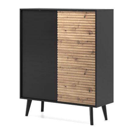 Saskatoon KD104 – commode, noir, chêne artisanal, largeur 104 cm, hauteur 125 cm, profondeur 39 cm