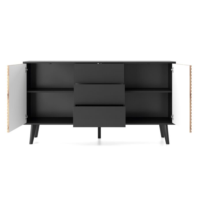 Saskatoon KSZ154 – commode à deux portes, noir, chêne artisanal, largeur 154 cm, hauteur 83 cm, profondeur 39 cm – Image 4