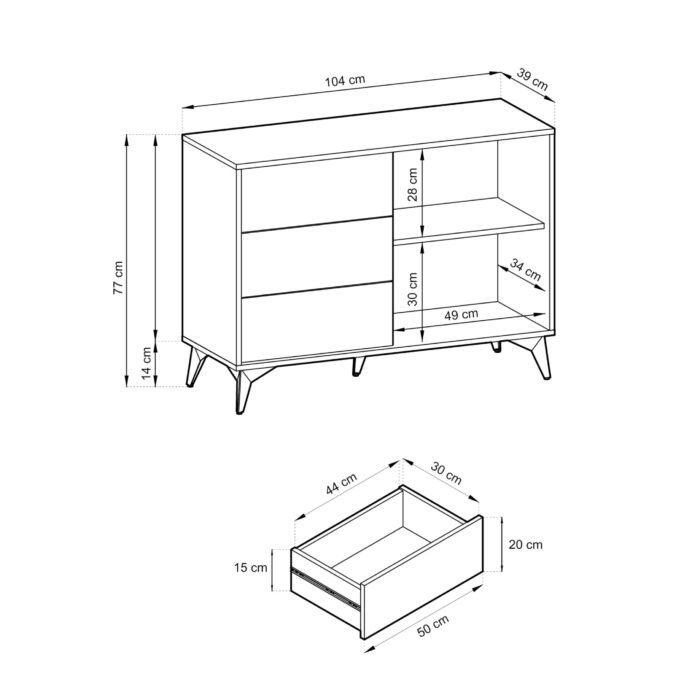 Jasper KSZ104 chest of drawers – chest of drawers, evoke oak, black, width 104 cm, height 77 cm, depth 39 cm - Image 4