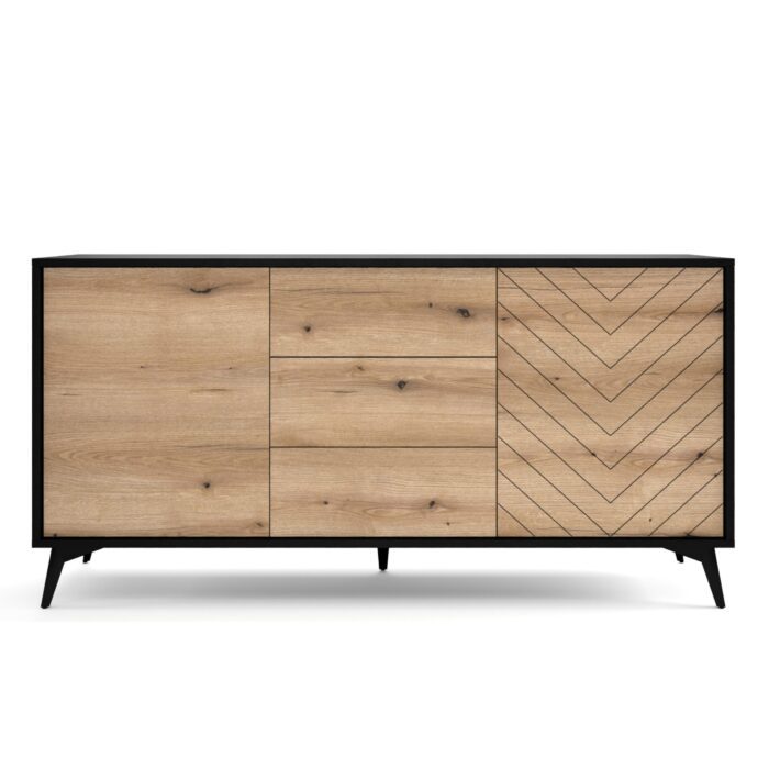 Jaspis KSZ154 – Kommode, Evoke Eiche, schwarz, Breite 154 cm, Höhe 77 cm, Tiefe 39 cm – Bild 2