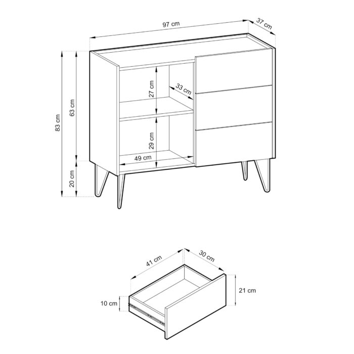 Komoda Canmore KSZ97 – czarny grafit, szerokość 97 cm, wysokość 83 cm, głębokość 37 cm - obrazek 5