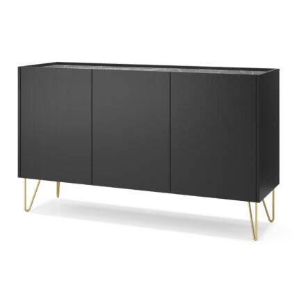 Canmore K144 – Dreitürige Kommode, schwarz, Breite 144 cm, Höhe 83 cm, Tiefe 37 cm