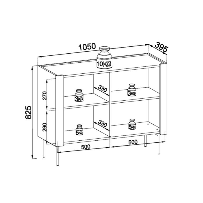 Guelph K105 – komoda dwudrzwiowa, orzech, kaszmir, szerokość 105 cm, wysokość 82 cm, głębokość 39 cm - obrazek 5