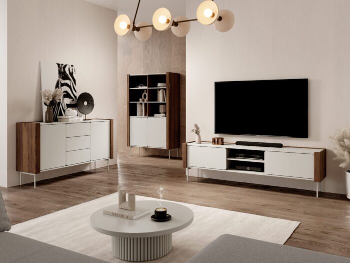 Guelph R105 – Bücherregal, Nussbaum, Kaschmir, Breite 105 cm, Höhe 167 cm, Tiefe 39 cm – Bild 9