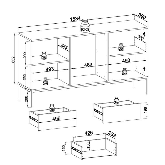 Laval KSZ154 – Kommode, Kaschmir mit Lamellen, Breite 154 cm, Höhe 83 cm, Tiefe 39 cm – Bild 5