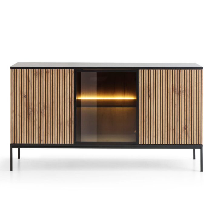 Laval K154 – chest of drawers, wotan oak, black with slats, width 154 cm, height 83 cm, depth 39 cm - Image 2