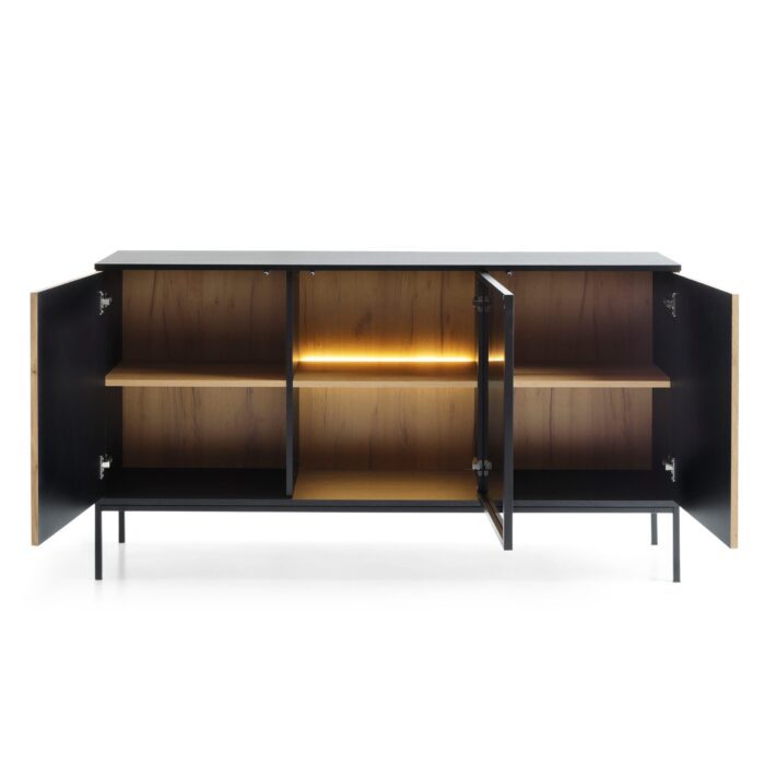 Laval K154 – chest of drawers, wotan oak, black with slats, width 154 cm, height 83 cm, depth 39 cm - Image 4