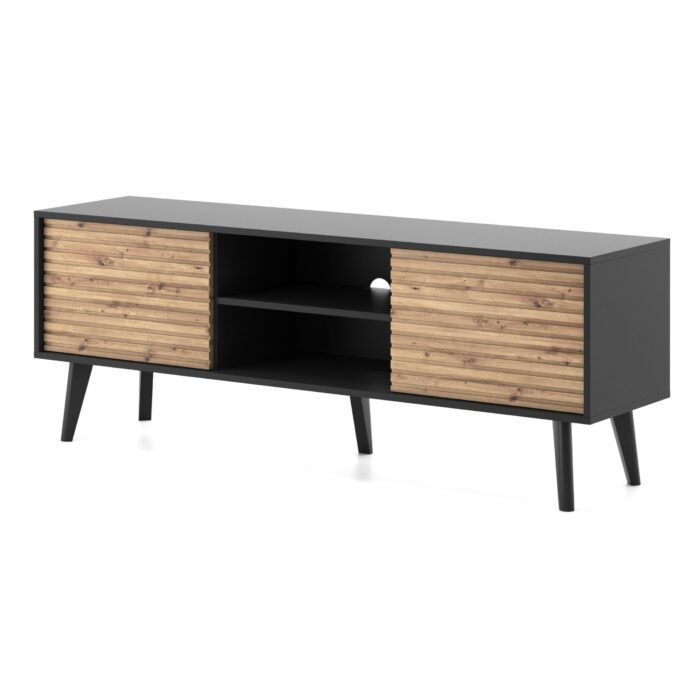 Saskatoon RTV154 – TV-Schrank, schwarz, Eiche artisan, Breite 154 cm, Höhe 56 cm, Tiefe 39 cm – Bild 1