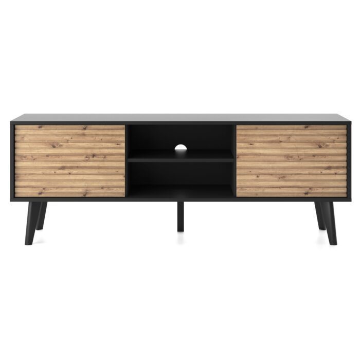 Saskatoon RTV154 – TV-Schrank, schwarz, Eiche artisan, Breite 154 cm, Höhe 56 cm, Tiefe 39 cm – Bild 2