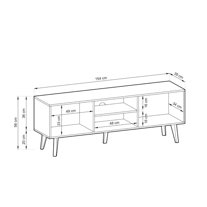 Saskatoon RTV154 – TV-Schrank, schwarz, Eiche artisan, Breite 154 cm, Höhe 56 cm, Tiefe 39 cm – Bild 5