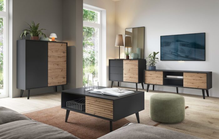 Saskatoon RTV154 – TV-Schrank, schwarz, Eiche artisan, Breite 154 cm, Höhe 56 cm, Tiefe 39 cm – Bild 6