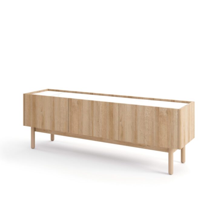 TV cabinet, Revelstoke RTV144, riviera oak, bianco marble, width 144 cm, height 48 cm, depth 37 cm - Image 3