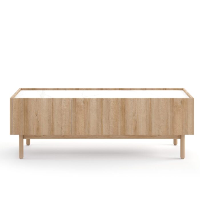 TV cabinet, Revelstoke RTV144, riviera oak, bianco marble, width 144 cm, height 48 cm, depth 37 cm - Image 7