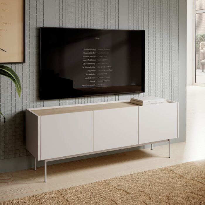 Kelowna TV-Schrank – Kaschmir, Eiche Linea – Breite 144 cm, Höhe 55 cm, Tiefe 37 cm – Bild 5