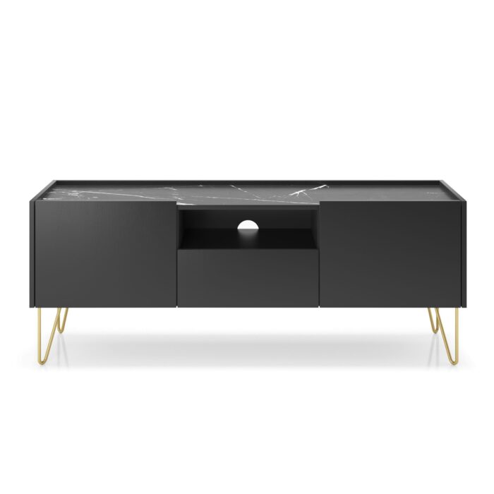 TV-Schrank Canmore 144 cm – schwarz graphit, marmor schwarz – Breite 144 cm, Höhe 55 cm, Tiefe 37 cm – Bild 2