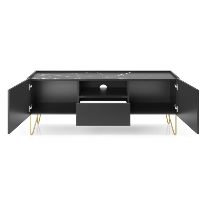 TV-Schrank Canmore 144 cm – schwarz graphit, marmor schwarz – Breite 144 cm, Höhe 55 cm, Tiefe 37 cm – Bild 4