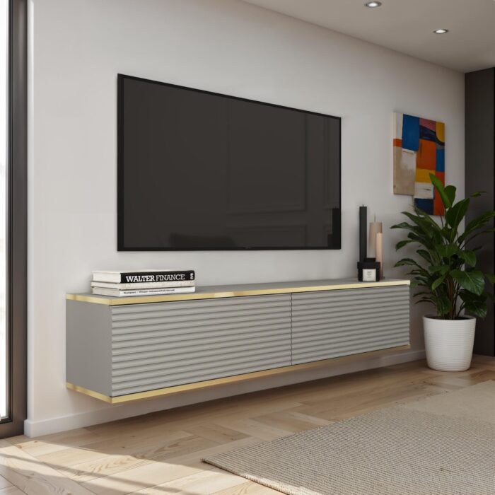 Banff RTV135 MDF – TV-Schrank, grau matt, Eiche artisan, Breite 135 cm, Höhe 30 cm, Tiefe 32 cm – Bild 3