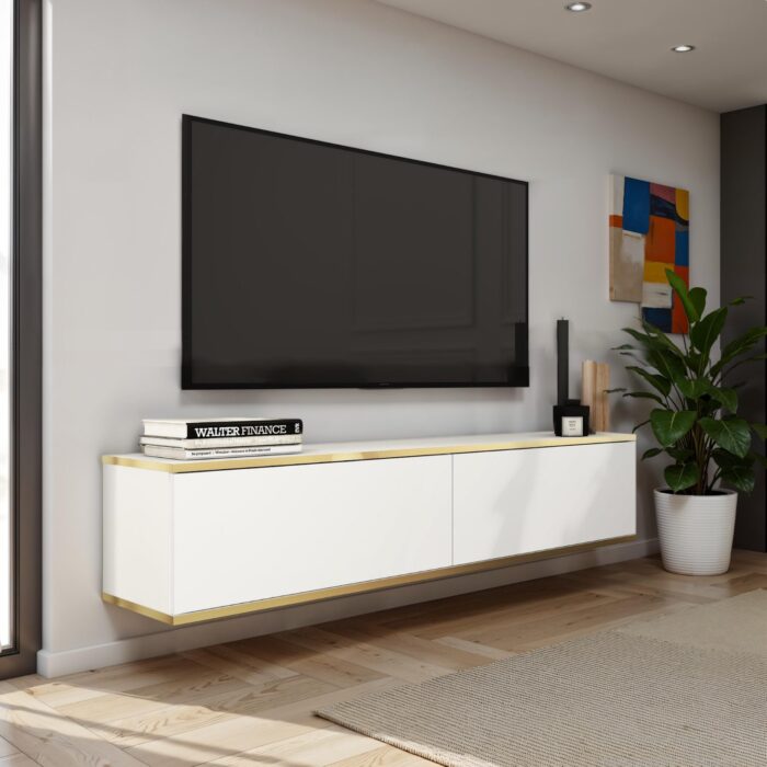 Banff RTV135 – TV cabinet, white smooth front, oak artisan, width 135 cm, height 30 cm, depth 32 cm - Image 2