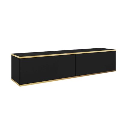 Banff RTV135 – TV-Schrank, schwarze glatte Front, Eiche handwerklich, Breite 135 cm, Höhe 30 cm, Tiefe 32 cm