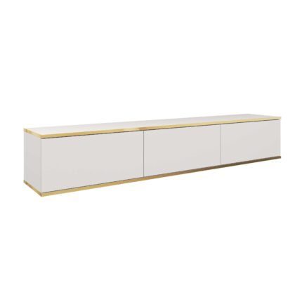 Banff RTV175 – szafka RTV, biały gładki front, dąb artisan, szerokość 175 cm, wysokość 30 cm, głębokość 32 cm