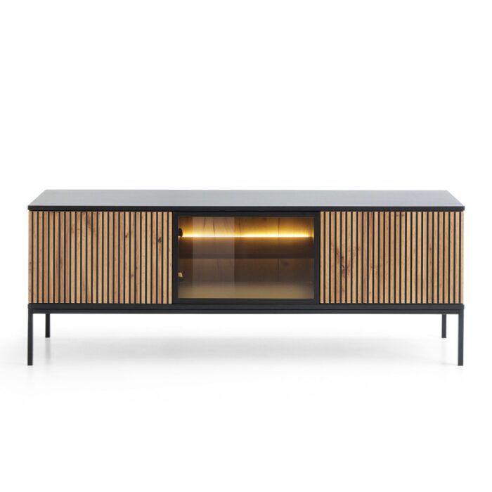 Laval RTV154 – TV-Schrank, schwarz, Wotan-Eiche, Breite 154 cm, Höhe 56 cm, Tiefe 39 cm – Bild 2