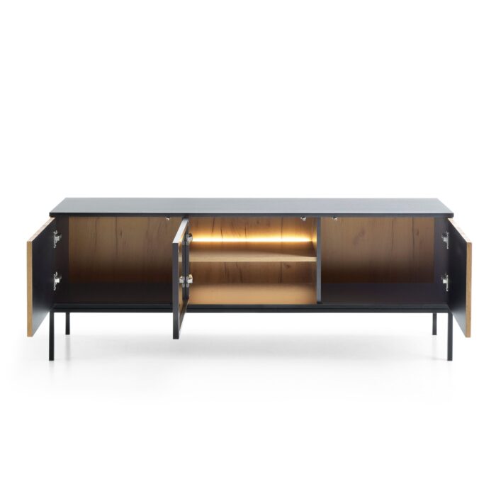 Laval RTV154 – TV-Schrank, schwarz, Wotan-Eiche, Breite 154 cm, Höhe 56 cm, Tiefe 39 cm – Bild 4