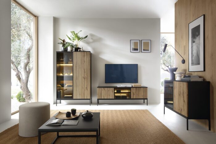 Laval RTV154 – TV-Schrank, schwarz, Wotan-Eiche, Breite 154 cm, Höhe 56 cm, Tiefe 39 cm – Bild 6