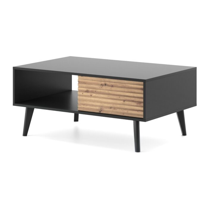 Saskatoon L104 – banc, noir, chêne artisanal, largeur 104 cm, hauteur 48 cm, profondeur 68 cm – Image 5