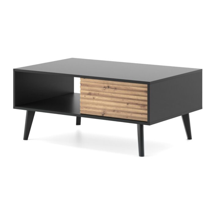 Saskatoon L104 – banc, noir, chêne artisanal, largeur 104 cm, hauteur 48 cm, profondeur 68 cm – Image 12