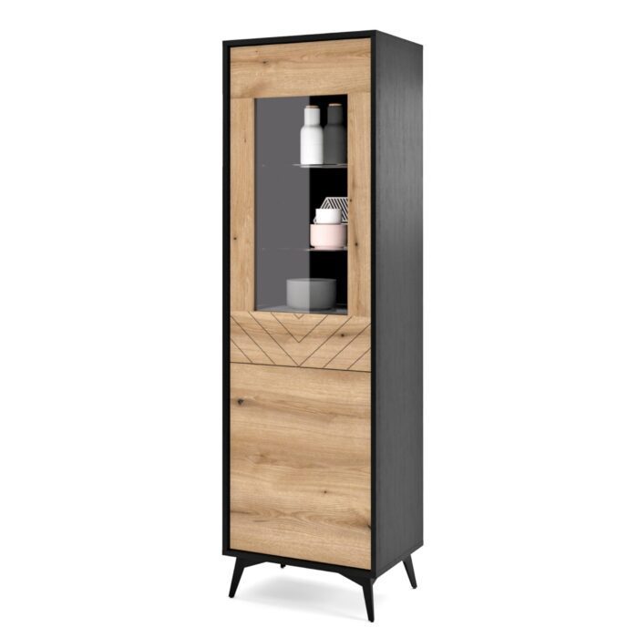Jasper W54 Glastürenschrank – Evoke Glastürschrank aus Eiche, schwarz, Breite 54 cm, Höhe 178 cm, Tiefe 39 cm – Bild 11