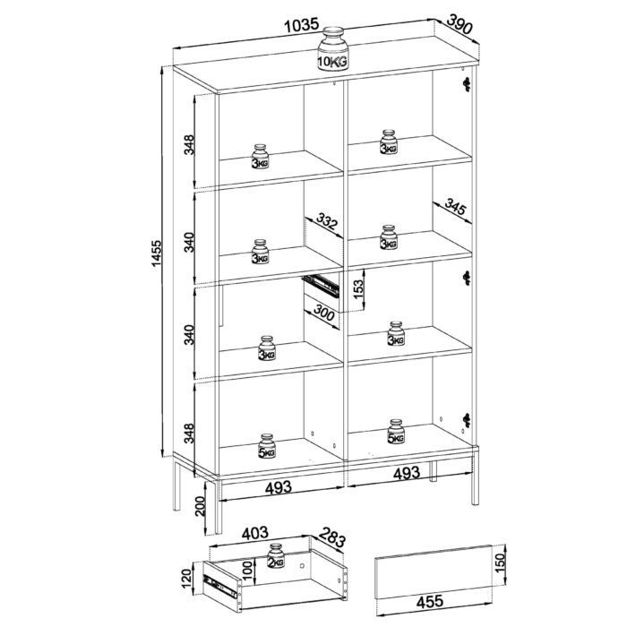 Laval WTSZ104 – Vitrine mit LED-Beleuchtung, schwarz, Eiche Wotan, Lamelle, Breite 104 cm, Höhe 166 cm, Tiefe 39 cm – Bild 5
