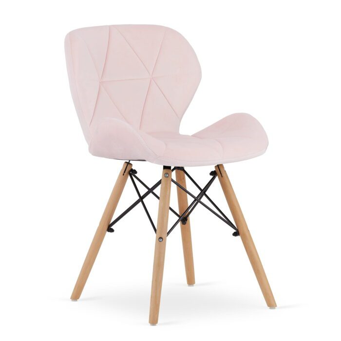 komodee AMANTEA Stuhl rosa gepolstert mit Velours, Holzbeinen, für Wohnzimmer, Büro, Esszimmer, Abmessungen 48x74x53 cm, Traglast bis 110 kg – Bild 1