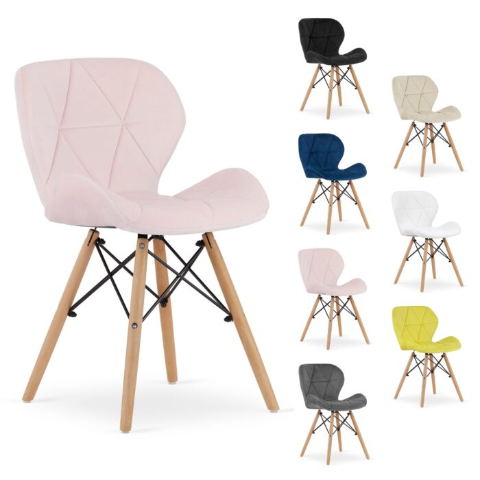 komodee AMANTEA Stuhl rosa gepolstert mit Velours, Holzbeinen, für Wohnzimmer, Büro, Esszimmer, Abmessungen 48x74x53 cm, Traglast bis 110 kg – Bild 6