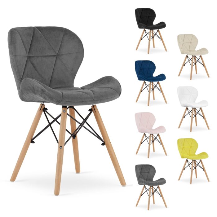komodee AMANTEA chair grey upholstered with velour wooden legs for living room, office, dining room, 74x48x53 cm, load up to 110 kg - Image 6