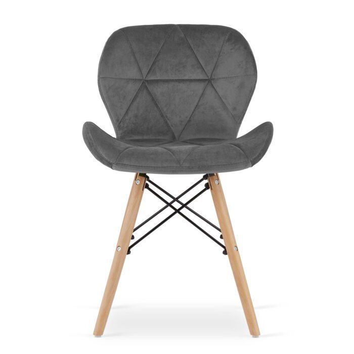 komodee AMANTEA chair grey upholstered with velour wooden legs for living room, office, dining room, 74x48x53 cm, load up to 110 kg - Image 2