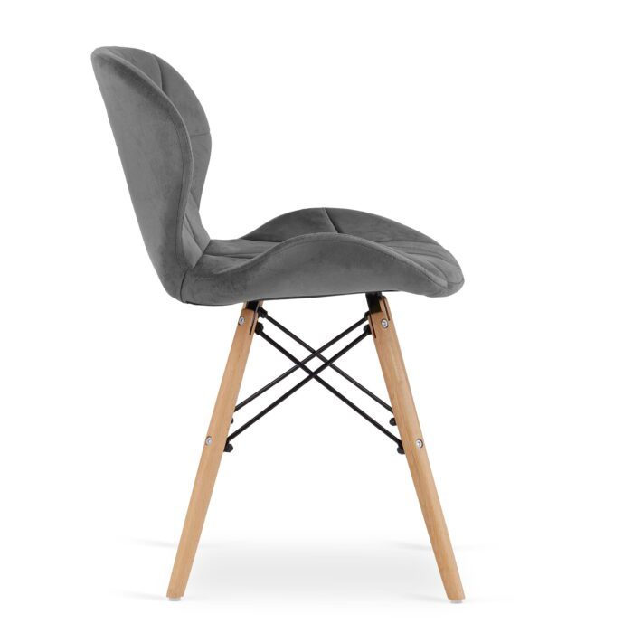 komodee AMANTEA chair grey upholstered with velour wooden legs for living room, office, dining room, 74x48x53 cm, load up to 110 kg - Image 3