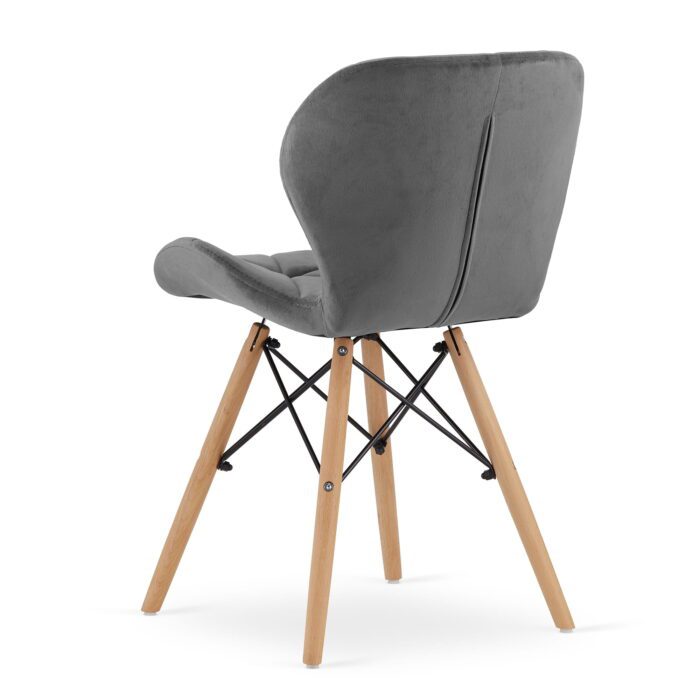 komodee AMANTEA chair grey upholstered with velour wooden legs for living room, office, dining room, 74x48x53 cm, load up to 110 kg - Image 4