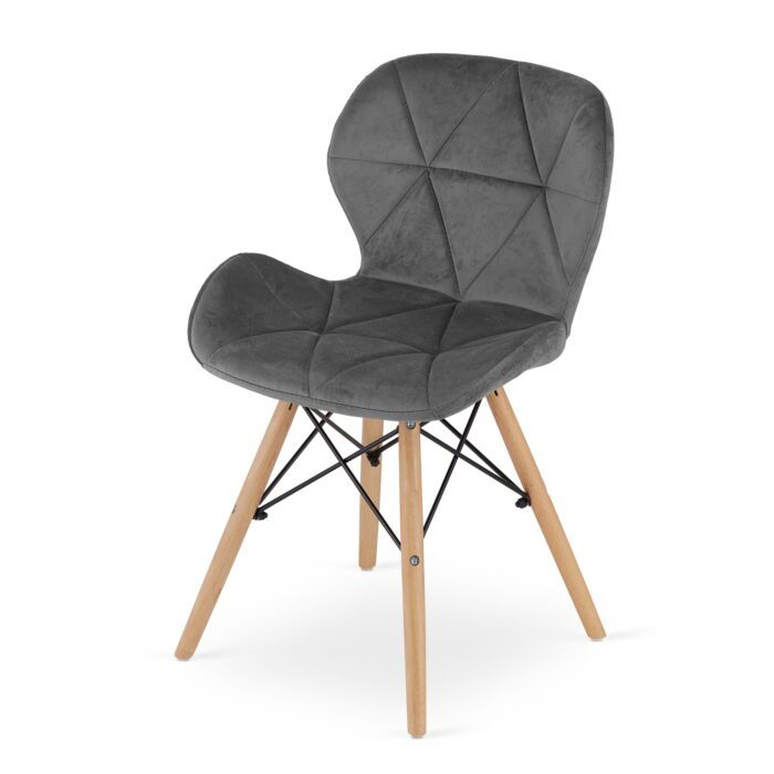 komodee AMANTEA chair grey upholstered with velour wooden legs for living room, office, dining room, 74x48x53 cm, load up to 110 kg - Image 7