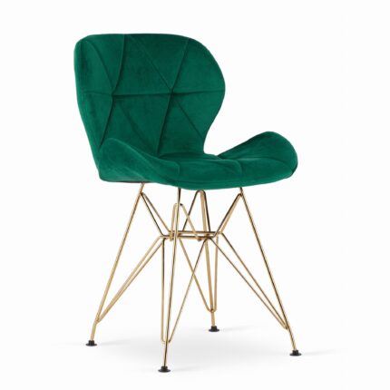 komodee NESSO chaise verte rembourrée en velours avec pieds dorés, pour salon, bureau, salle à manger, dimensions 47x73x53 cm, charge 110 kg