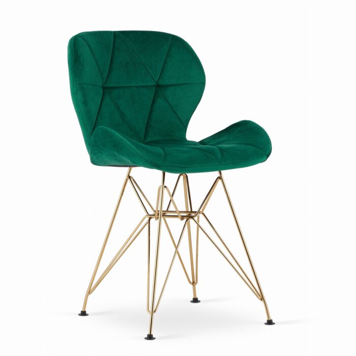 komodee NESSO chaise verte rembourrée en velours avec pieds dorés, pour salon, bureau, salle à manger, dimensions 47x73x53 cm, charge 110 kg – Image 1