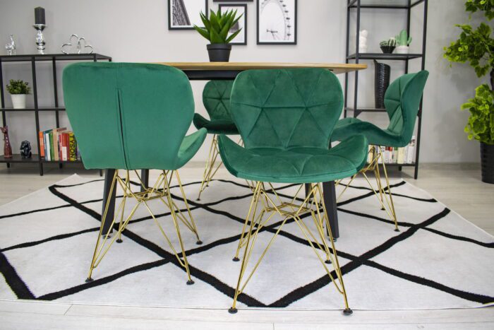 komodee NESSO chaise verte rembourrée en velours avec pieds dorés, pour salon, bureau, salle à manger, dimensions 47x73x53 cm, charge 110 kg – Image 6