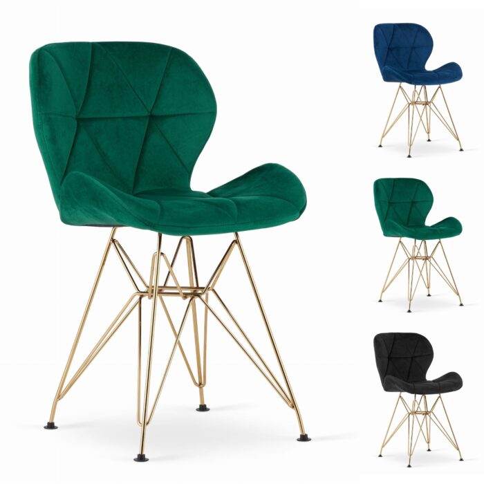 komodee NESSO chaise verte rembourrée en velours avec pieds dorés, pour salon, bureau, salle à manger, dimensions 47x73x53 cm, charge 110 kg – Image 8