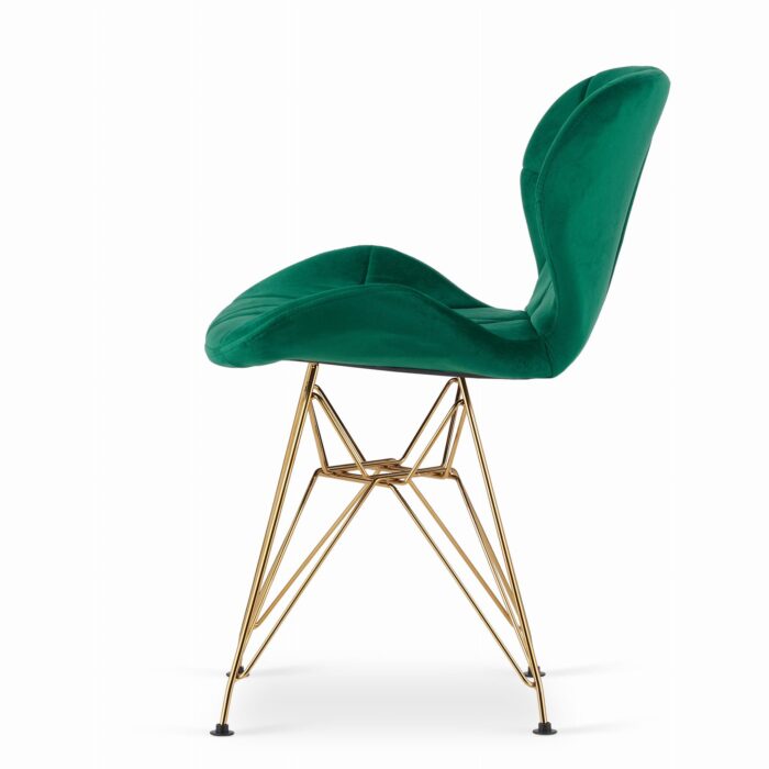 komodee NESSO chaise verte rembourrée en velours avec pieds dorés, pour salon, bureau, salle à manger, dimensions 47x73x53 cm, charge 110 kg – Image 3
