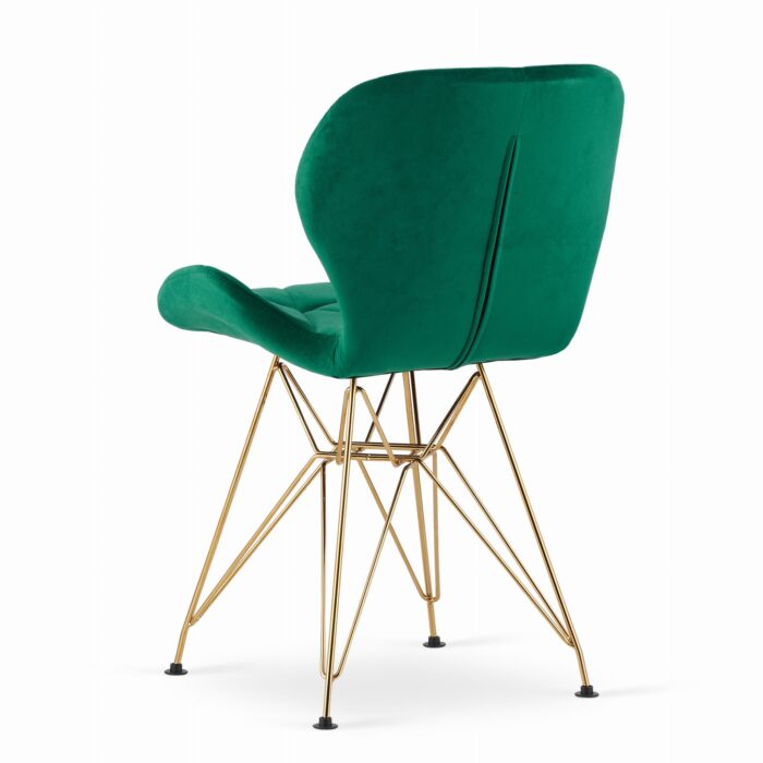 komodee NESSO chaise verte rembourrée en velours avec pieds dorés, pour salon, bureau, salle à manger, dimensions 47x73x53 cm, charge 110 kg – Image 4
