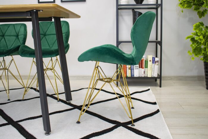 komodee NESSO chaise verte rembourrée en velours avec pieds dorés, pour salon, bureau, salle à manger, dimensions 47x73x53 cm, charge 110 kg – Image 12