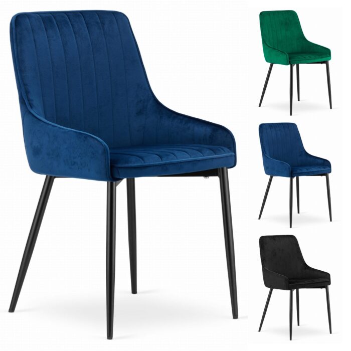 komodee Stuhl BERGAMO blauer Samt gepolstert mit Steppbeinen aus Metall für Wohnzimmer, Arbeitszimmer, Esszimmer, Schlafzimmer, Belastung 110 kg – Bild 8