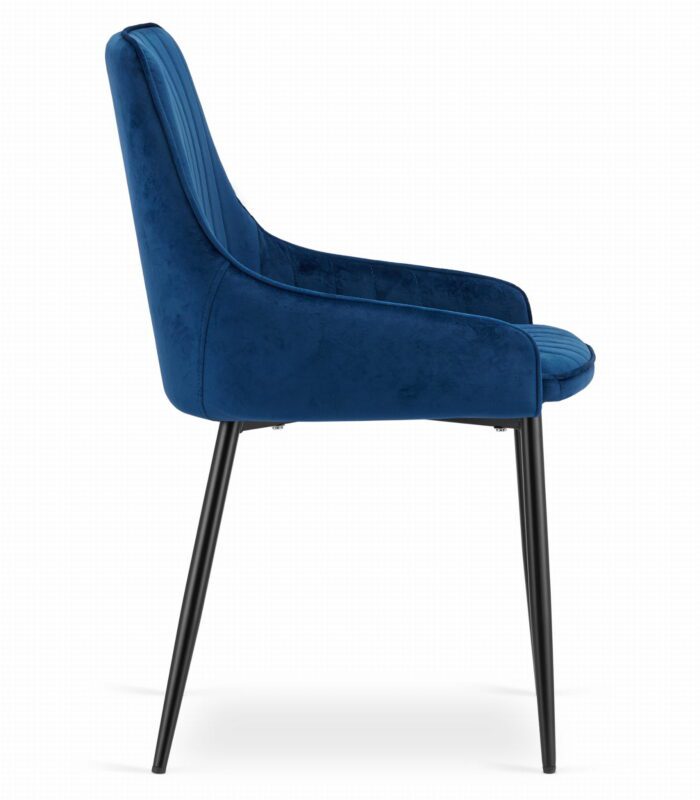 komodee Stuhl BERGAMO blauer Samt gepolstert mit Steppbeinen aus Metall für Wohnzimmer, Arbeitszimmer, Esszimmer, Schlafzimmer, Belastung 110 kg – Bild 3